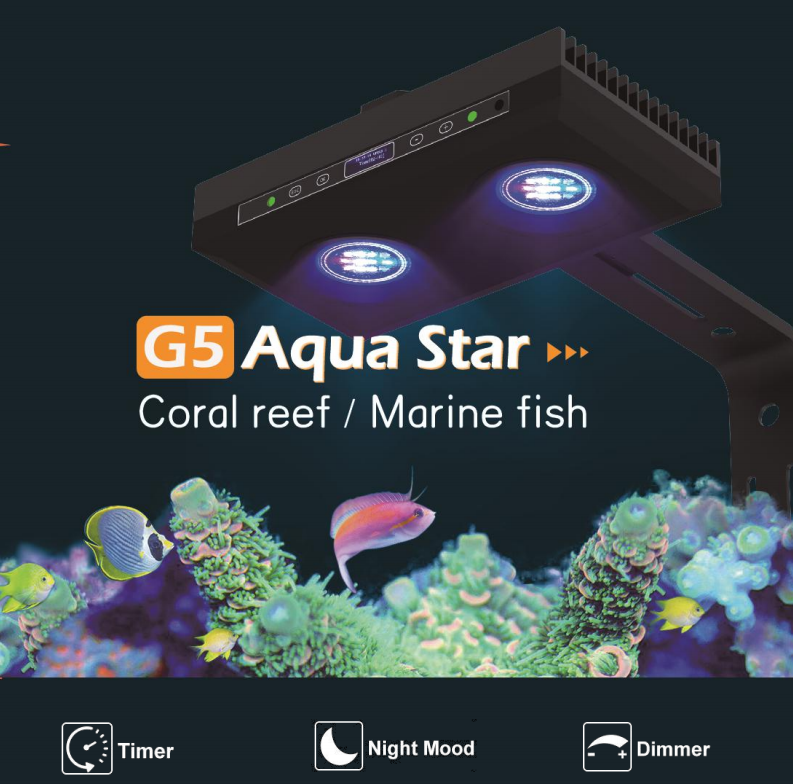 G5 AquaStar-95W Dimmable Timing Aquarium Light-6 LED Channels for 27"~39" or 70~100cm Tank with OLED display